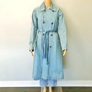 ZARA Oversized Denim Jacket Trench Coat Longline Double-Breasted Belted Jacket.